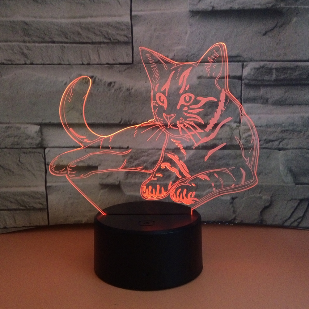 OEM animal logo Colorful 3D Volt Cat Light 3D Illusion LED Light Acrylic Visual Stereo Light Touch USB Table Lamp