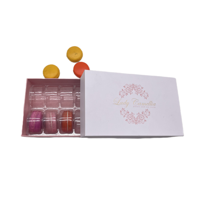 Sweet Pink Macaron Packaging Box High Quality 12 pcs with Plastic Inner Tray