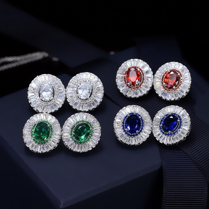 Hip Hop Zircon Diamond Earring Round Earring Simple CZ White Bling Stud Earrings for Women