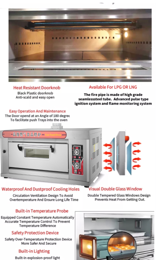 Multifunctional 3 Deck 9 Trays Gas Pizza Oven for Commercial Baking of Wheat Products
