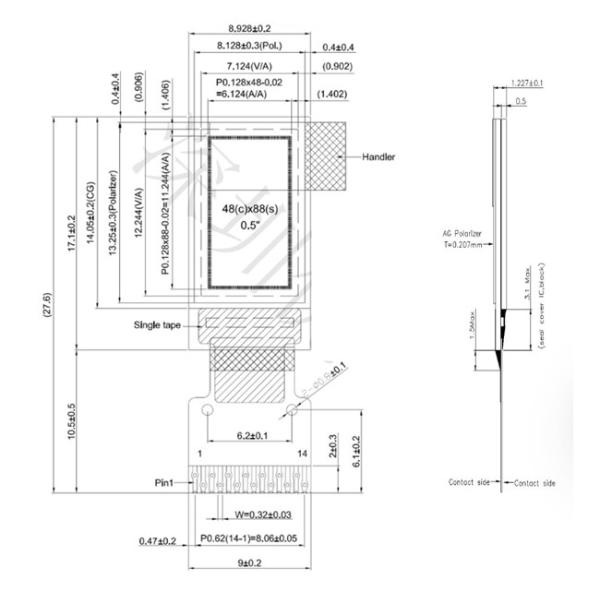 0.5 Inch OLED Display Module 88x48 Pixels Passive Matrix With I2C Interface