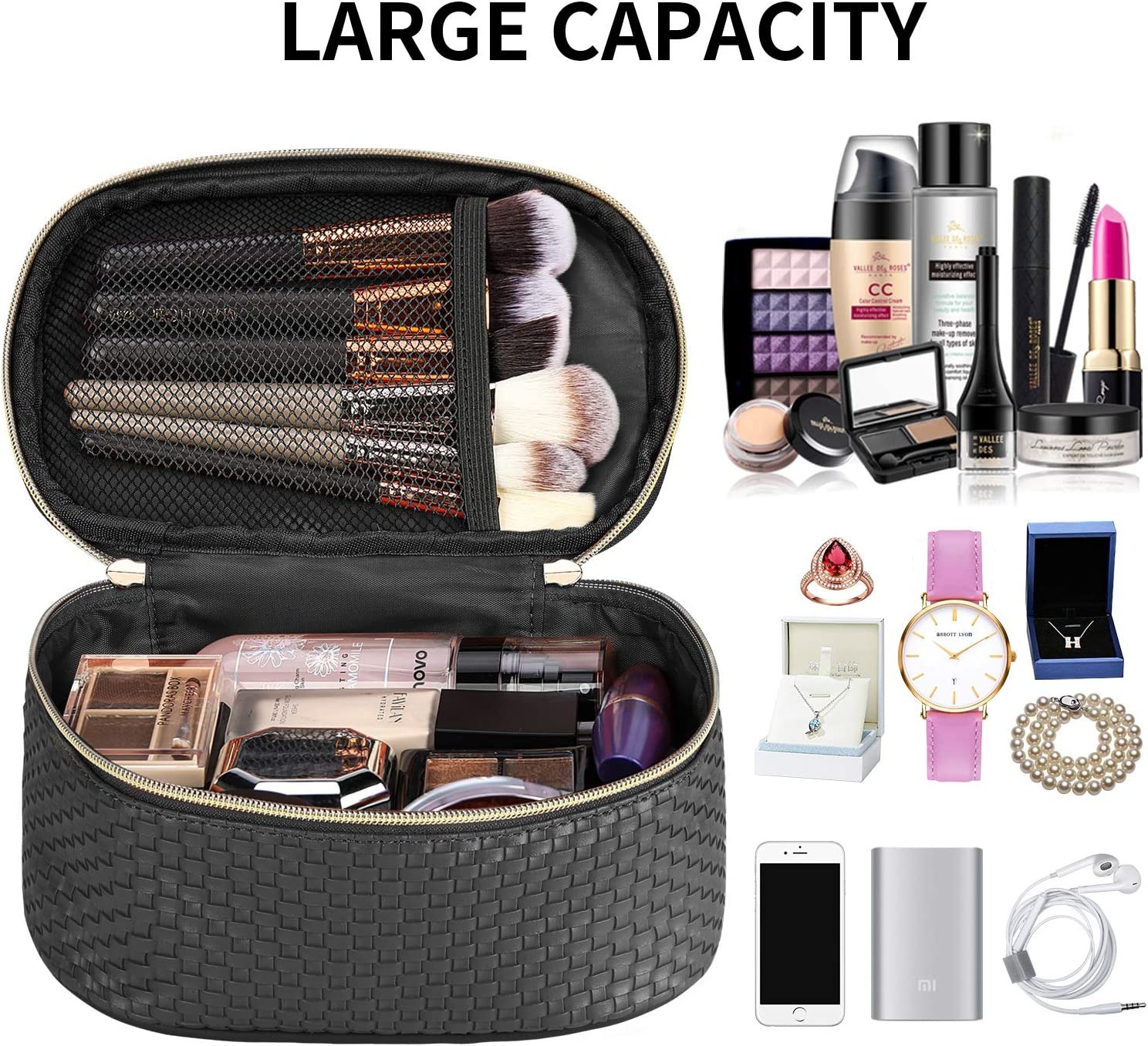 Makeup Bag Travel Cosmetic Bag for Women Portable Waterproof Makeup Organizer Bag Toiletry Bags 3 Pack Black