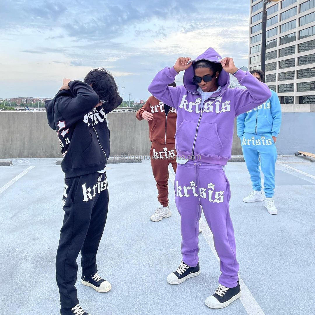 Cool Colourful Tracksuit Combat Distressed Embroidery Patchwork Hoodie Shorts Sets French Terry 3D Puff Printing