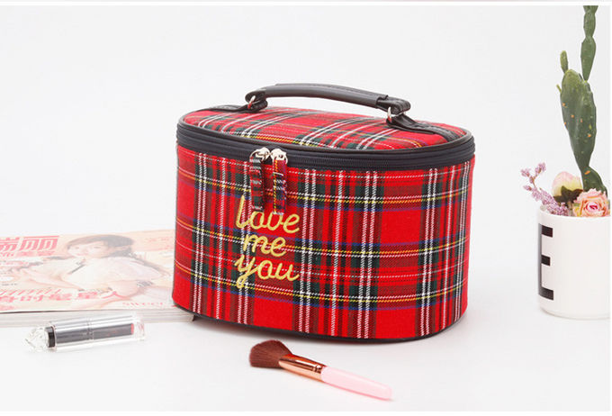 Zipper Closure Grid Cylinder Travel Toiletry Bag