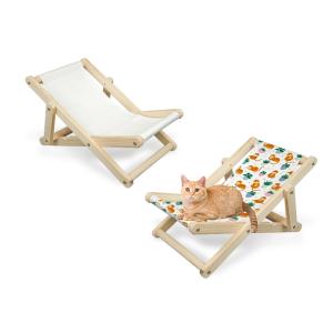 Quality Custom Logo Linen Sublimation Cat Bed Foldable Recliner Solid Wood Cat Sleeping Chair Adjustable Sublimation Pet Bed for sale