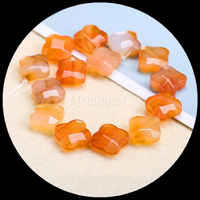 Carnelian Topaz Gem Bead Natural Crystal Clover Shape Stone Loose Bead Strands For Bracelets