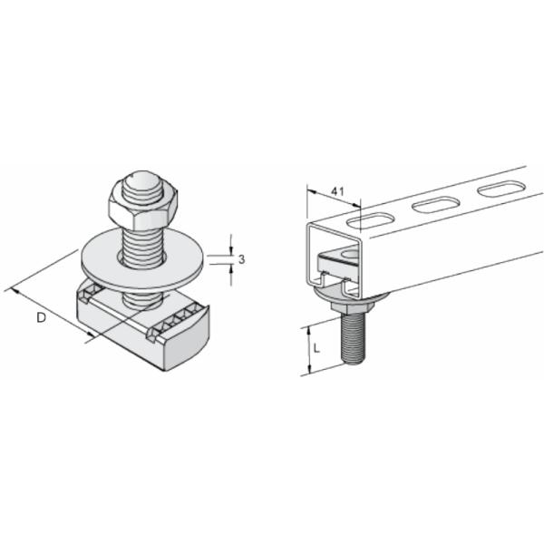 M10 40mm Threaded UNI Strut Channel Nuts Without Spring Galvanized Steel