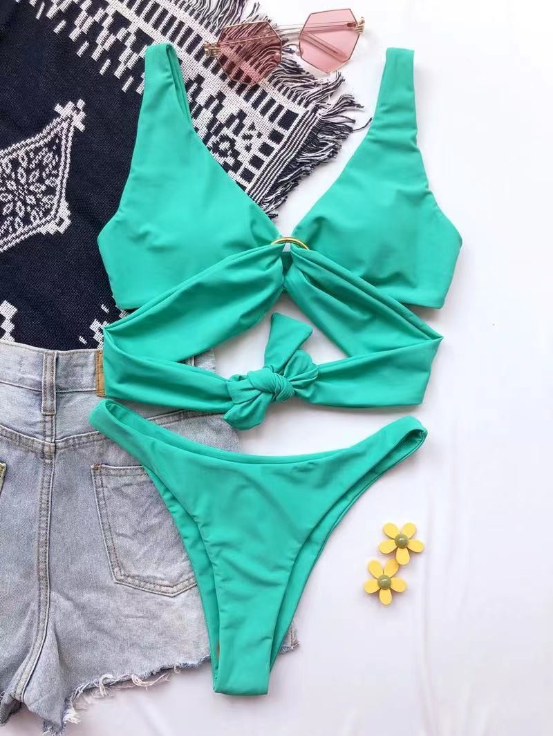 Heart Chain Swimming Suits Bikini Fashion Solid Color Ladies Sexy Swimsuit Bikini