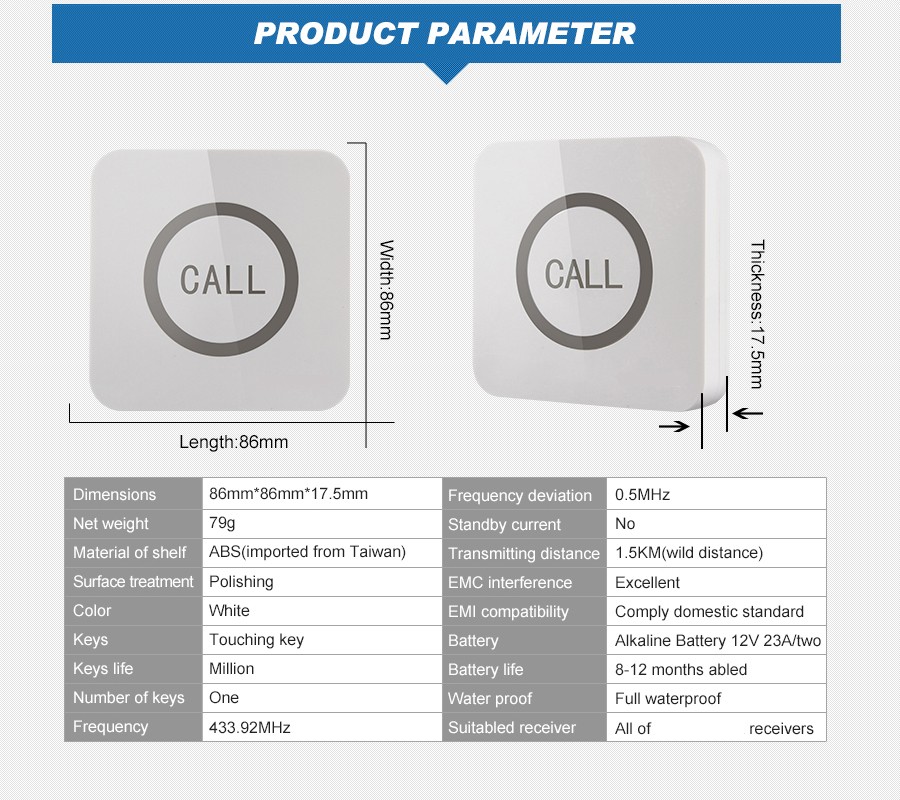 New design one key touch button guest call service system for hotel