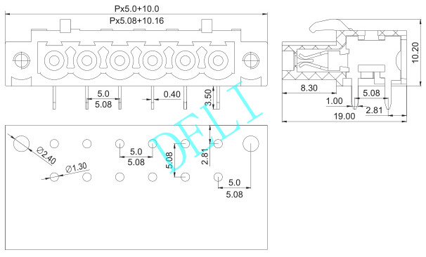 Pitch 5.0/5.08MM Ectrical Connector Blocks DL2EDGAM-XX-5.0/5.08 Direct Plug - In