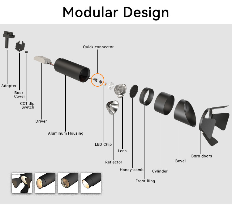 Movable Black Single Spotlight 220V 35W Adjustable Led Track Lighting