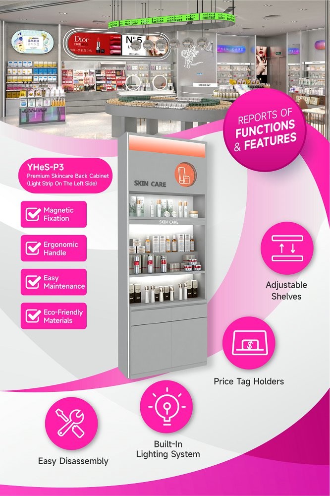 YHeS-P3 Easy Disassembly Skincare Display Cabinet with 60mm Soft Film Light Box