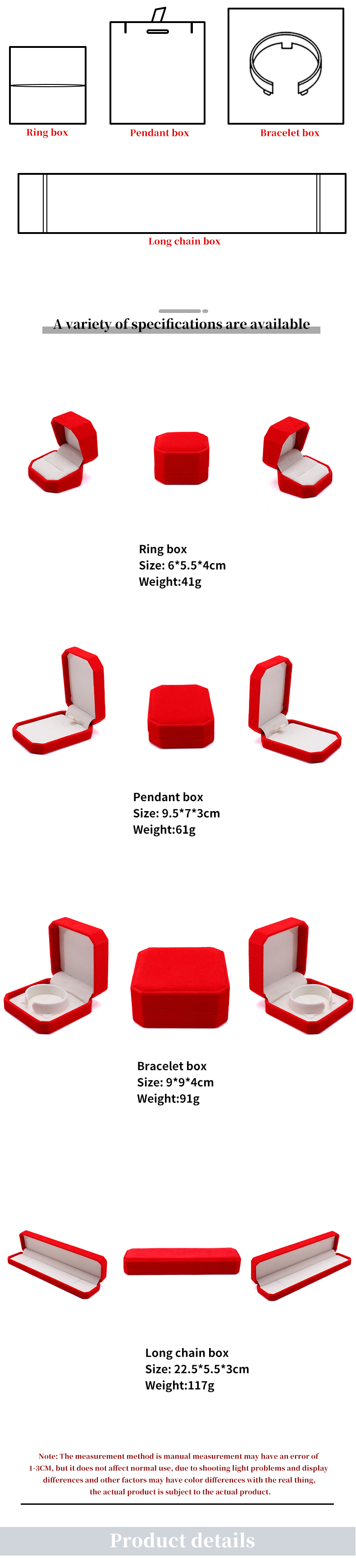 Jewelry Package Red Flannelette Customized Size Box for Necklace Bracelet and Ring