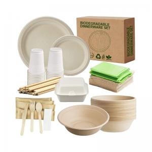 Quality Biodegradables Disposable Biodegradable Bagasse Sugarcane Paper Plates And Cups Tableware Dinnerware Set for sale