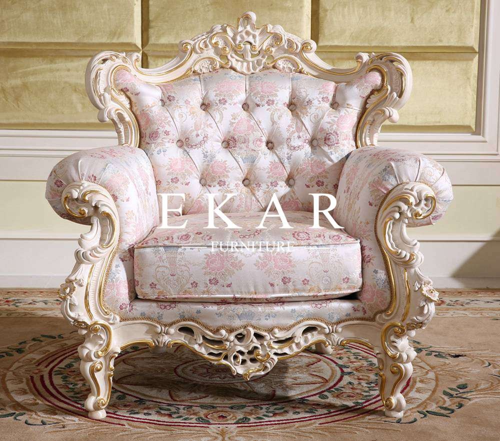 Luxury Antique Chesterfield French Carved Living Room Fabric Sofa LS-A115T