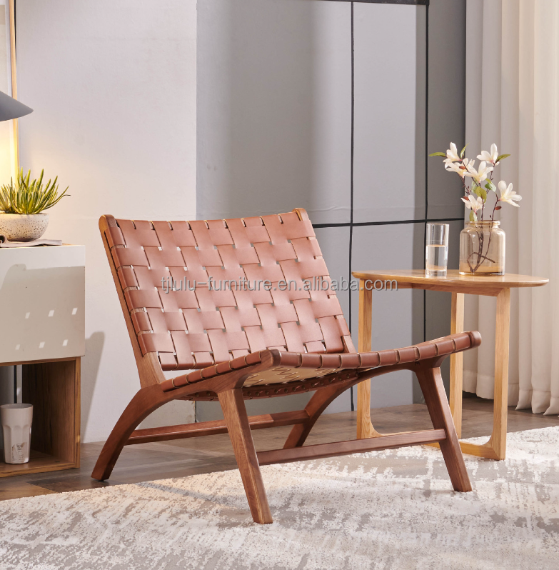 Solid Wooden Saddle Leather Single Living Room Sofa Chair Hotel Essential