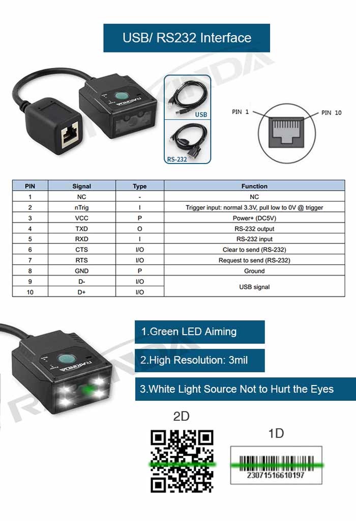Passport OCR MRZ Industrial Barcode Scanner Embedded 1D QR Scan Module