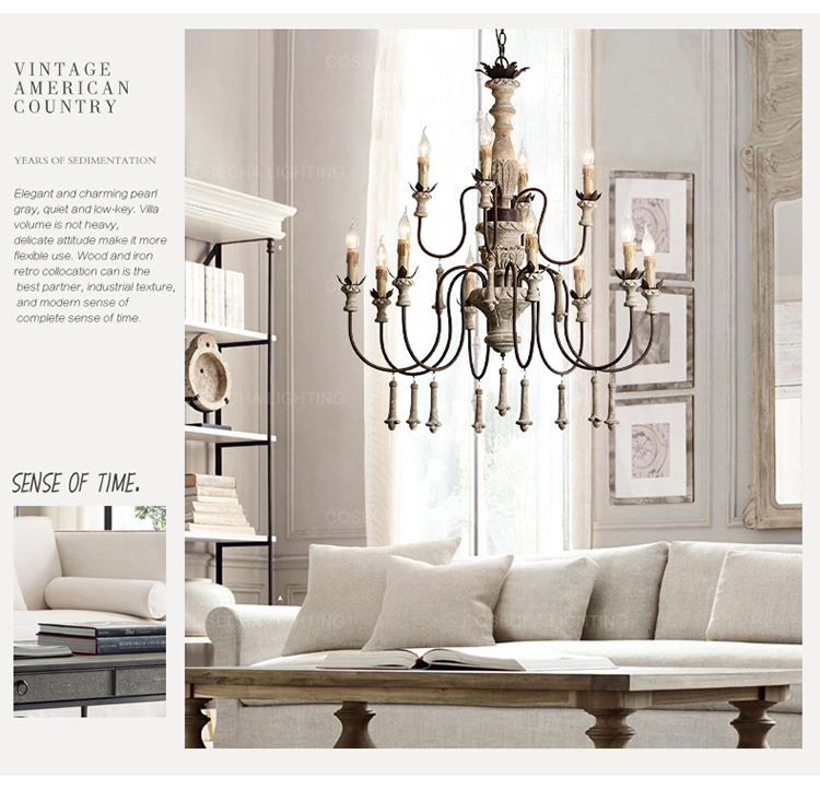 Vintage Foyer chandeliers large wooden lustre rustic lighting suspension retro lamps(WH-CI-111)