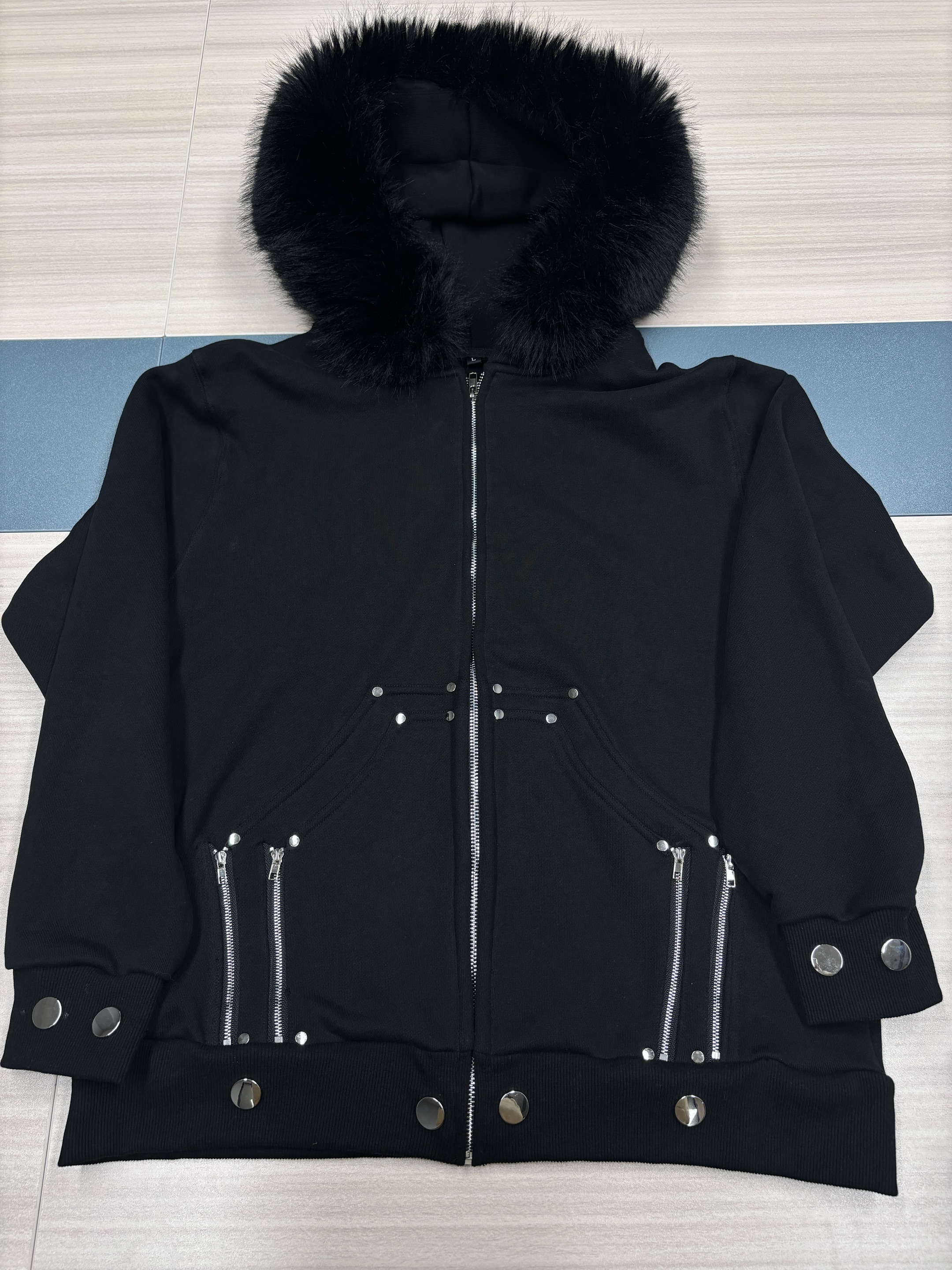 Custom Winter Fleece 100% Cotton Thick Blank Faux Fur Zipper Hoodie with Fur Hood