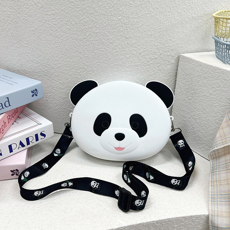 Panda Durable Silicone Pencil Case For Kids Crossbody Purse Bag Shoulder Handbag Coin Wallet Bag Makeup Storage Bag