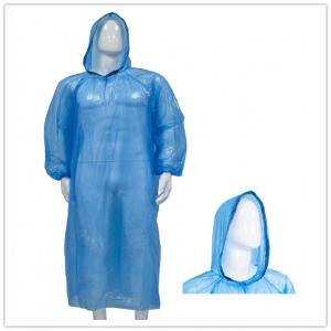 China Waterproof Disposable PE Plastic Raincoat With Hood Blue/White Hooded PE Poncho on sale