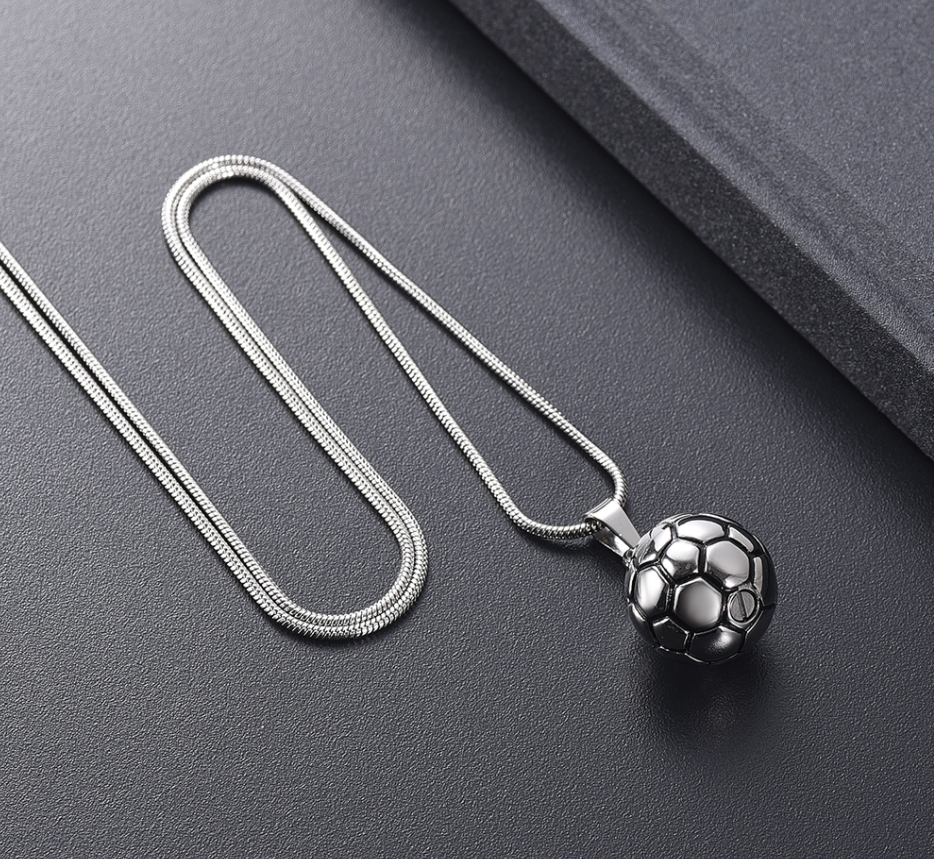 Round Soccer Ball Keepsake Urn Necklace For Ashes Stainless Steel Cremation Jewelry