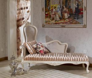 China Champagne Hand Carved Luxury Chaise Lounge Chaise Lounge Sofa Flower Print on sale