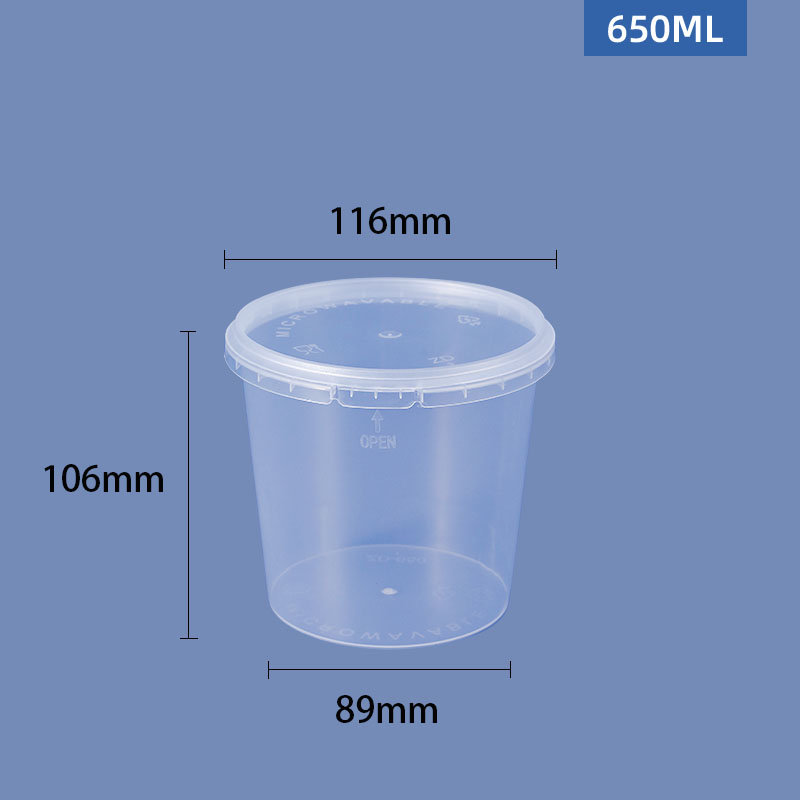 Transparent Round Plastic Food Storage Buckets Capacity 280ml/450ml/650ml Food Grade