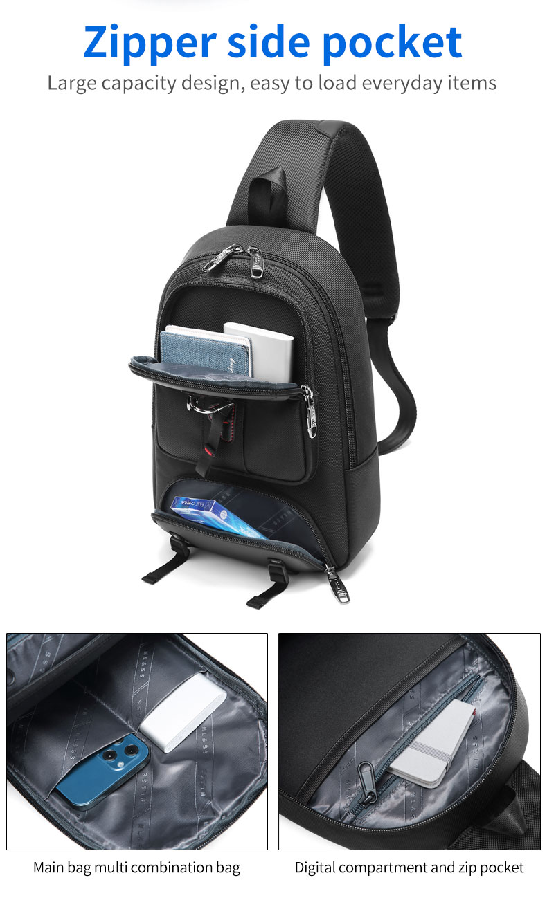 Factory wholesale large capacity shoulder bag multi functional travel sling bag men's Crossbody chest bag