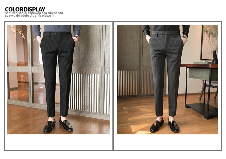 Autumn Formal Pants for Men Thick Stripes and Mid Waist Design Plus Size Trousers