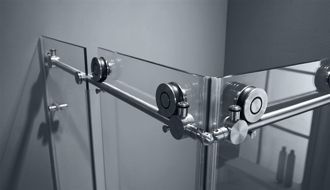 L Shape Tempered Glass Shower Enclosure Stainless Steel Sliding Frameless