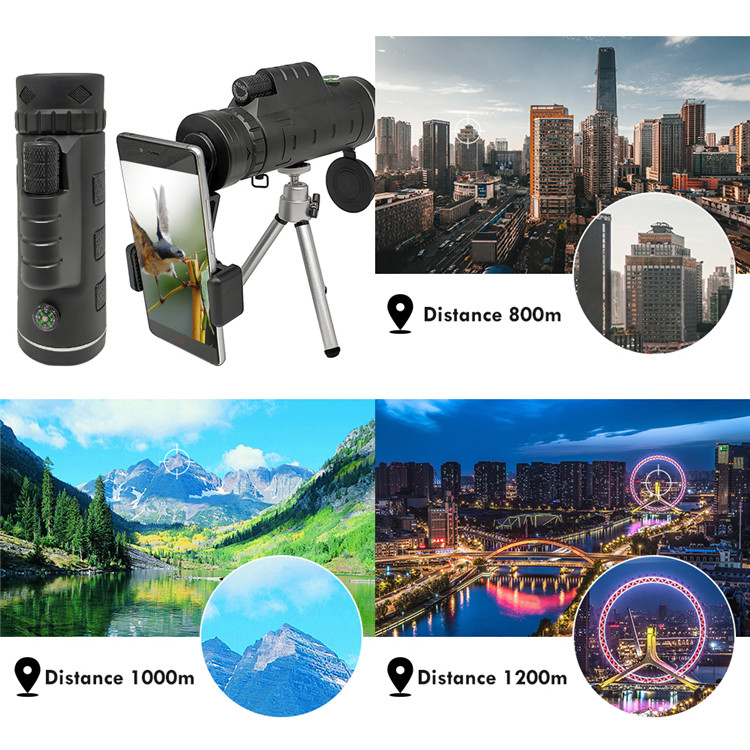 High Power 40x60 Phone Lens Telescope Monocular With Tripod Smartphone Clip