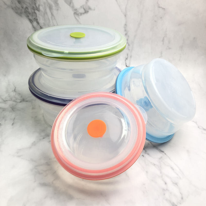Bpa Free Large Air-Tight Folding Collapsible Kids Hiking All Silicone Food Divider Storage Container With Leak Proof Lock