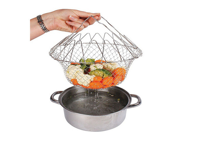 Kitchen Chips Ss201 Foldable Fry Basket , Folding Strainer Basket