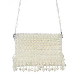 Quality Women 6mm Pearl Hand Bags , White Woven Bead Bag Hand weaving OEM for sale