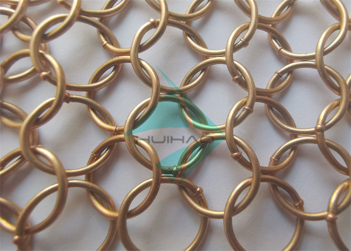 Brass / Gold Color 3.81mm Ringmesh Chainmail As Drapery Curtain For Interior Decoration