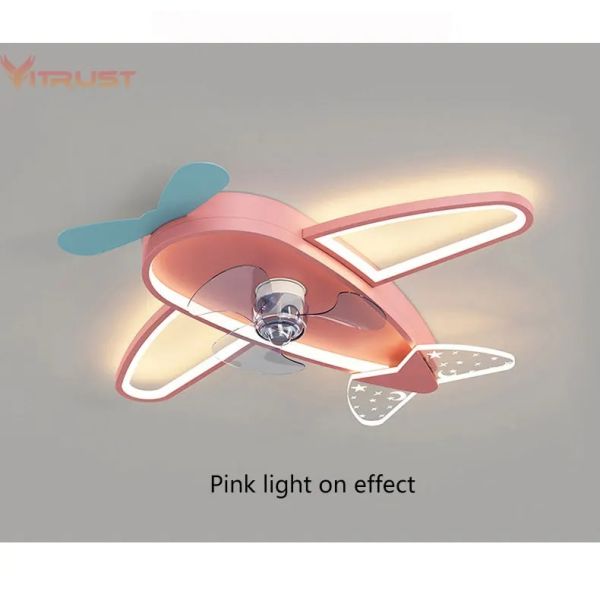 Kids Children Room LED Ceiling Fans Dimmable Remote Control Creative Plane Ceiling Fan With LED Light (WH-CLL-64)