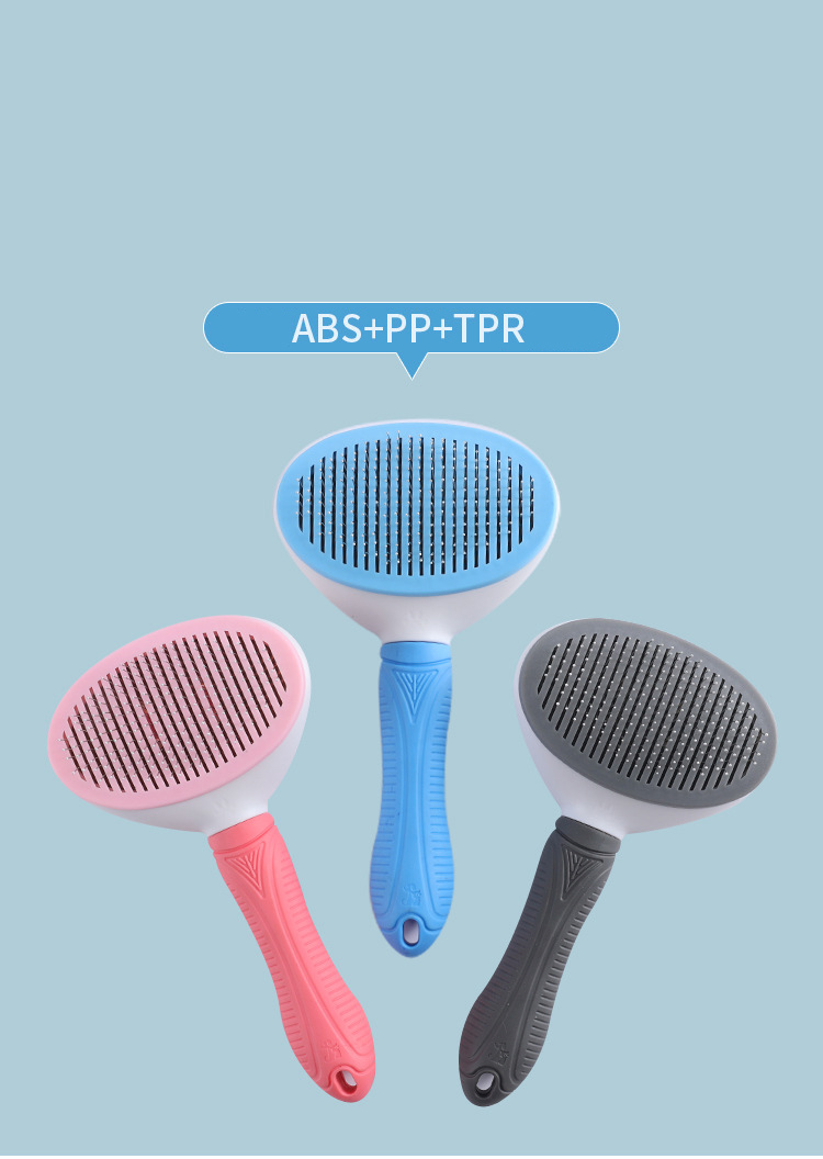 Pet Hair Remover Comb Gray Dog Grooming Brush Self Cleaning Slicker Portable Custom Logo