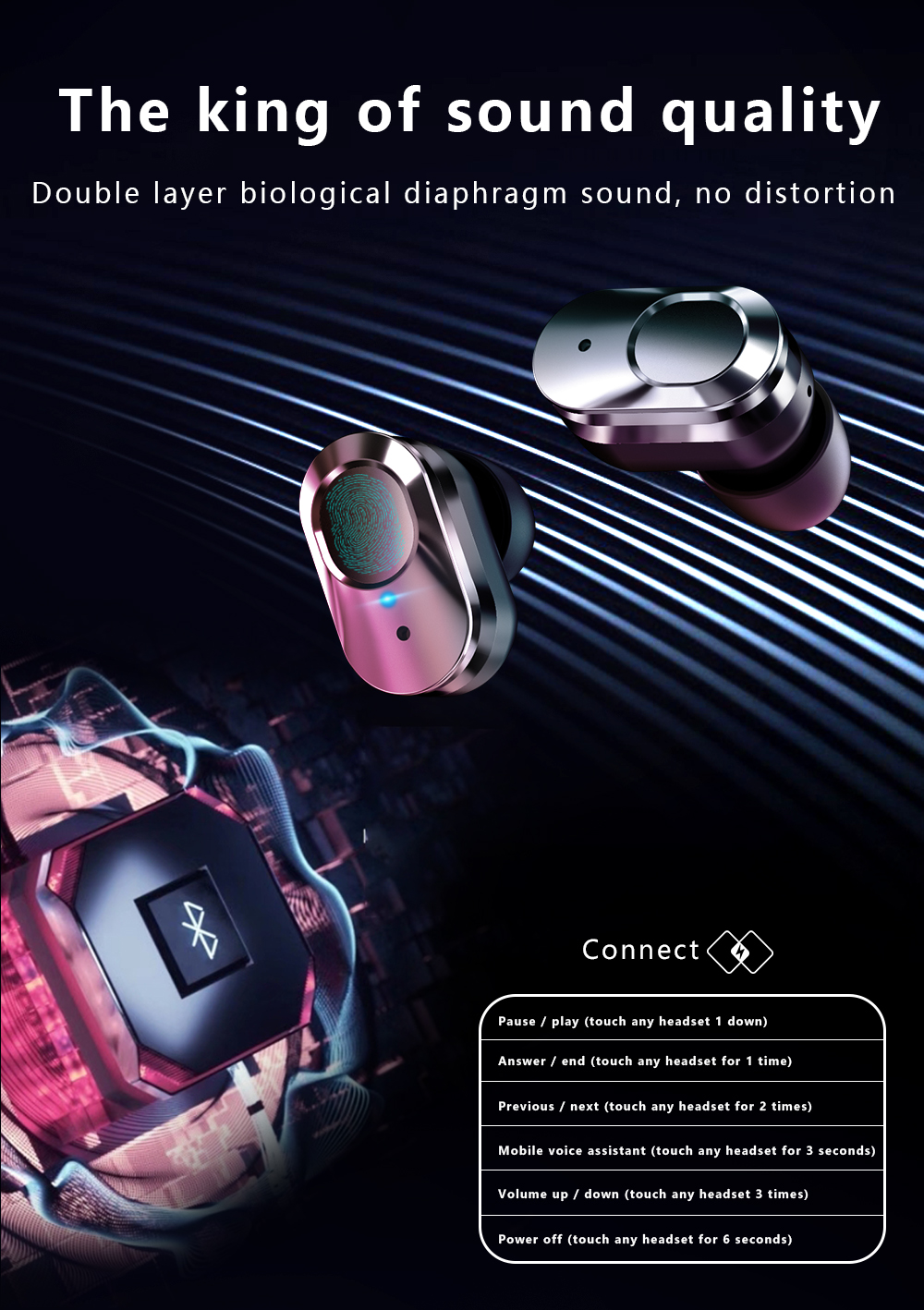 Wireless Earbuds and Local Music Smart Bracelet with TWS Smart Watch IPS Screen