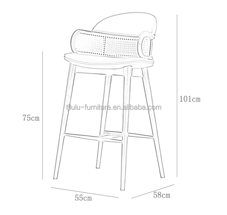 Modern Wood Bars Chairs Rattan High Bar Stools for Kitchen Dining Room Restaurant Green/Orange and Commercial Furniture