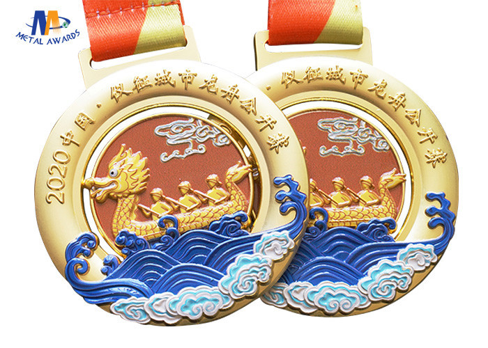 Dragon Boat Competiton 3D Relief Medal With Colors Painting