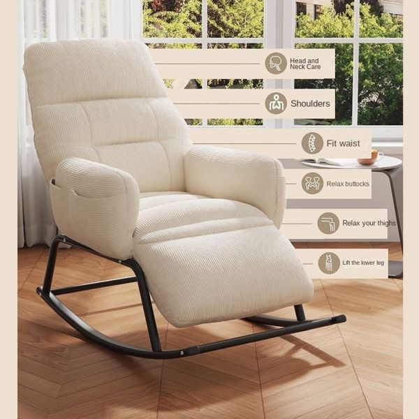 Buy Leisure Sleeping Lazy Comfortable Upholstered Rocking Lounge Chair Fabric Upholstery Recliner Rocking Chair for Balcony at wholesale prices