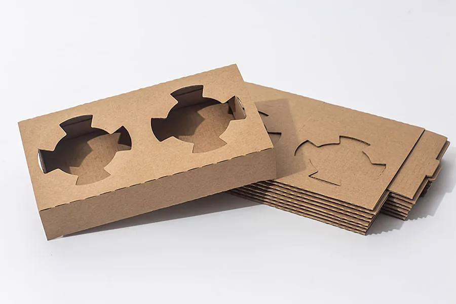 Kraft Paper Cup Holder Disposable Packing Insulation Corrugated Kraft Paper Cup Holder For Tray Takeout Packing