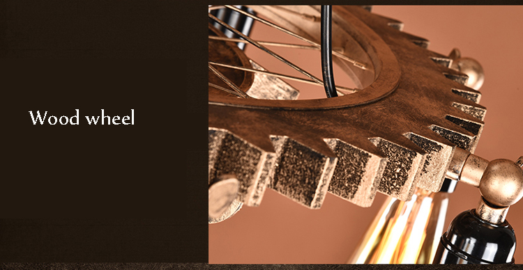 Creative Retro Loft Chandelier Wood Pendant Lamp Restaurant Living Room Dining Room Wheel Chandelier(WH-VP-228）