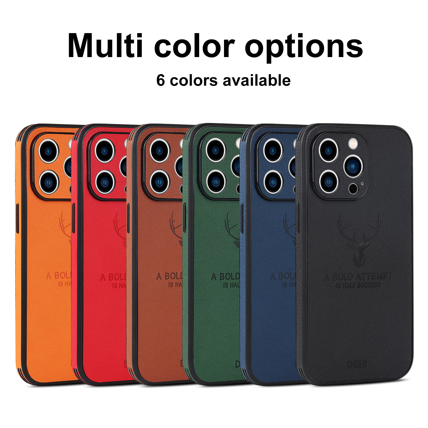 100% Test Luxury Deer Pattern Leather TPU Mobile Phone Case for iPhone 15 Pro Max 14 Pro Camera Lens Protection Orange