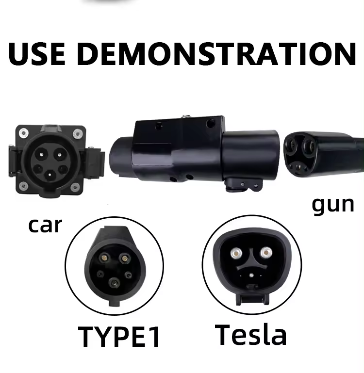 Black 7KW American Gauged Gun Seat Conversion Head 220V for T to Type1 J1772 Charging Head Adapter32A