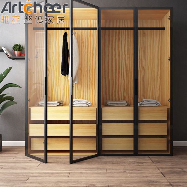 Modern Design Tempered Glass Hinge Door Wardrobe with Customized Size
