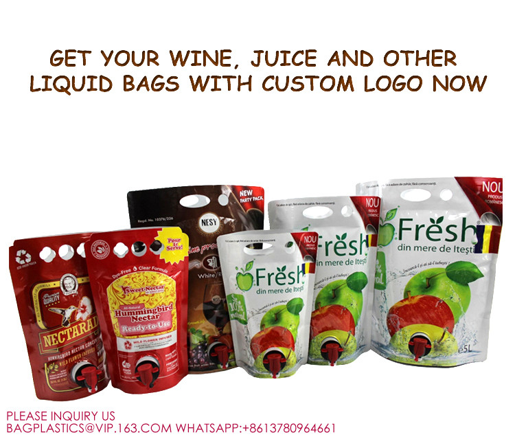 Juice bag Wine pouch Dispenser 3L Kraft Eco Friendly Bag In Box Liquid Plastic Packaging