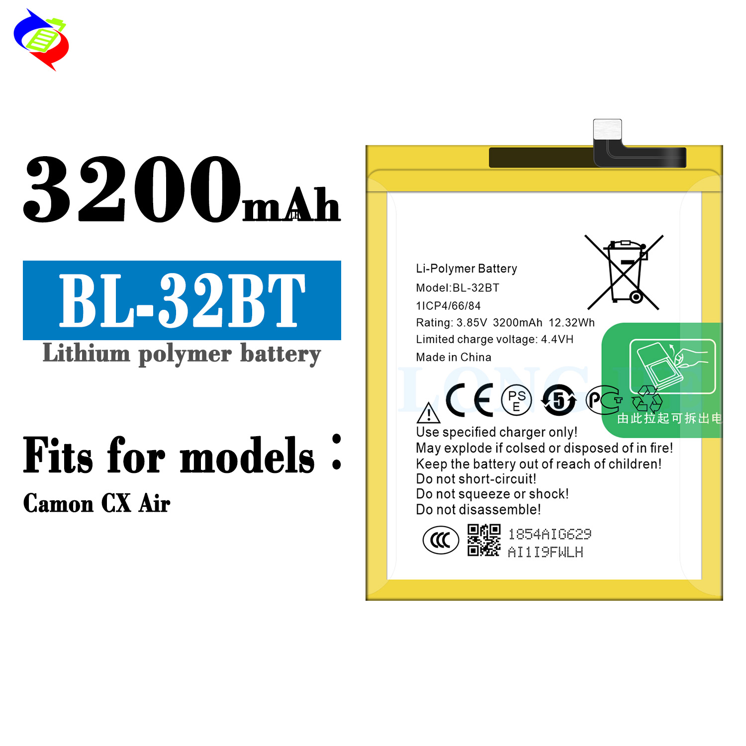 3200mAh 3.85V BL-32BT Rechargeable Battery for Tecno CX AIR Mobile Phone Rechargeable