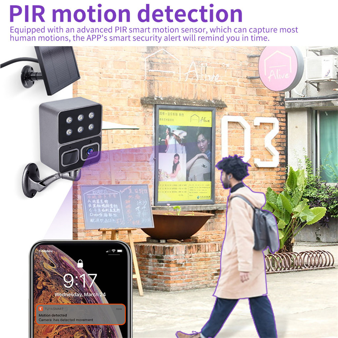 STD-1L Home Outdoor yard lamp night light no wires Ip66 Wireless 1080p Ip PTZ Security Surveillance Wifi Solar Camera
